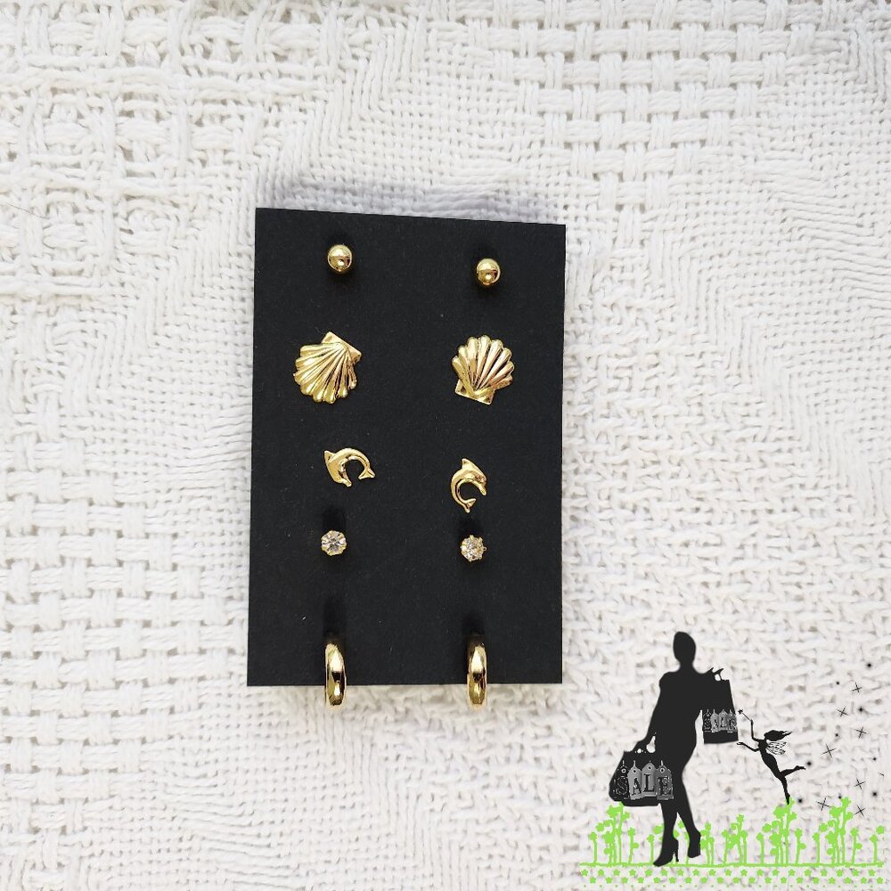 BFD Gold toned stud earring set-Ocean Theme